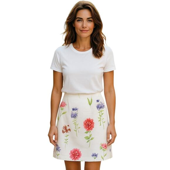 Talbots Linen Skirt Cottagecore Boho Glam Lined Floral Party Beach Casual 10P - Picture 1 of 12